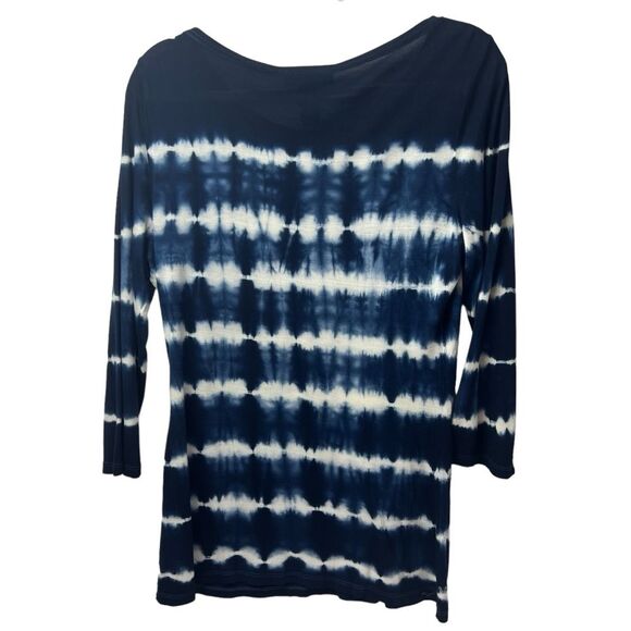 Inc International Concepts Tie Dye Sequined 3/4 Sleeve Top Navy White Size L - Picture 2 of 4
